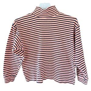 Crystal Sportswear Vintage 90s Striped Turtleneck Crop Top Size Small Coral Navy